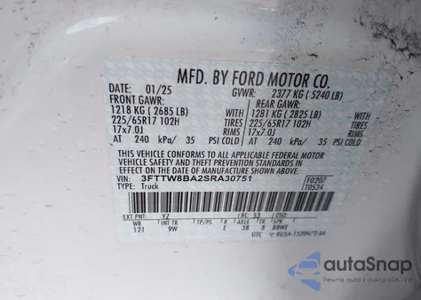 2025 Ford Maverick Xl z USA, uszkodzony, nr VIN 3FTTW8BA2SRA30751